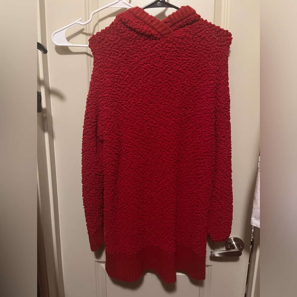 Zenana Premium Red Popcorn Sweater with Hood: S